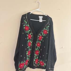 B.P. Design Vintage Christmas Poinsettia Cardigan Sweater Women's Size XL